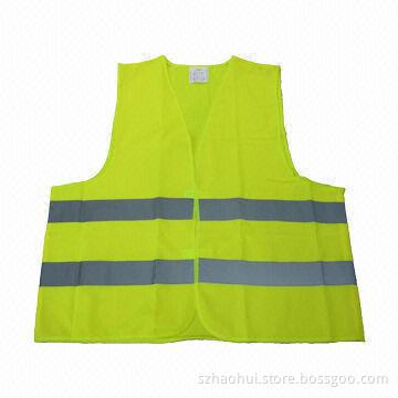 Fluorescence Safety Vest with Reflective Tape, Made of 100% Polyester 130g/m²